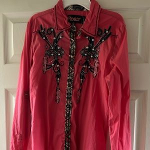 Roar bright coral embellished shirt